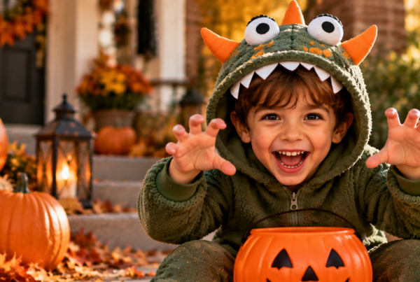 niño con disfraz en halloween